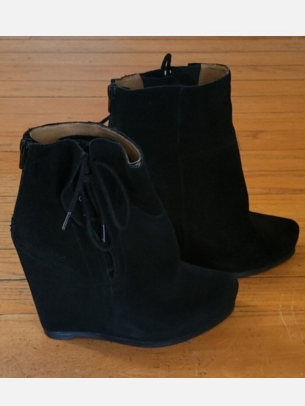 JAMBU Suede Leather Black Wedge Ankle Booties Size 39 8.5